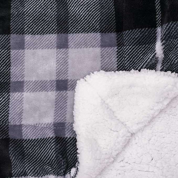 SOCHOW Sherpa Plaid Fleece Throw Blanket, Double-Sided Super Soft Luxurious Bedding Blanket 50 x 60 inches, Grey