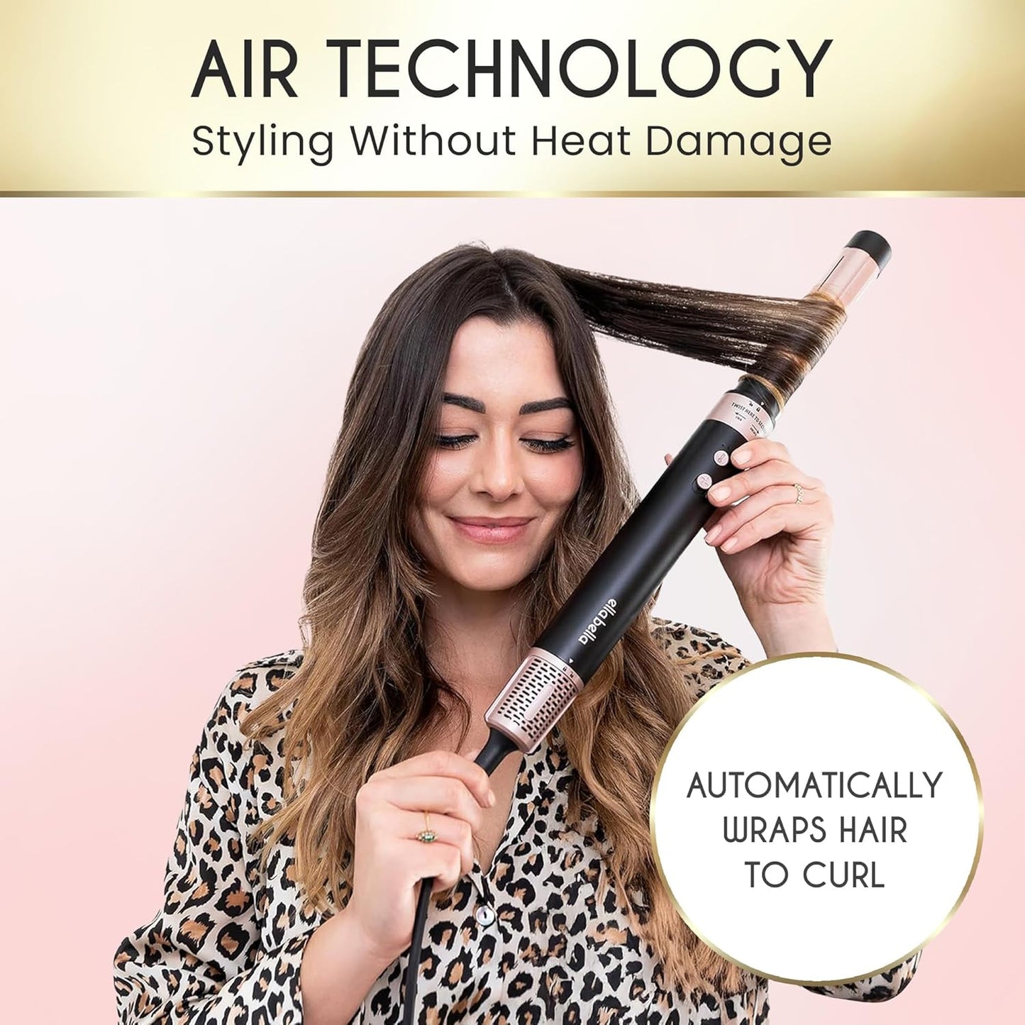 ELLA BELLA® 6 in 1 Professional Hot Air Styler • Powerful Hair Dryer & Straightener Set • Styling Without Heat Damage • Fast Drying Curling Volumizing Straightening • Includes Protective Travel Case