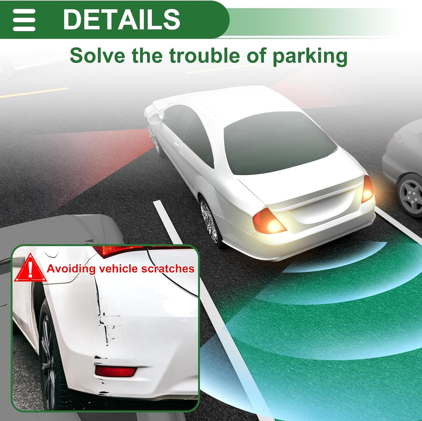 Motoforti Auto Vehicle Reverse Backup Radar System Reverse Parking Sensors Sound Warning Alarm Buzzer Reminder Distance Detection Black 8 Parking Sensors
