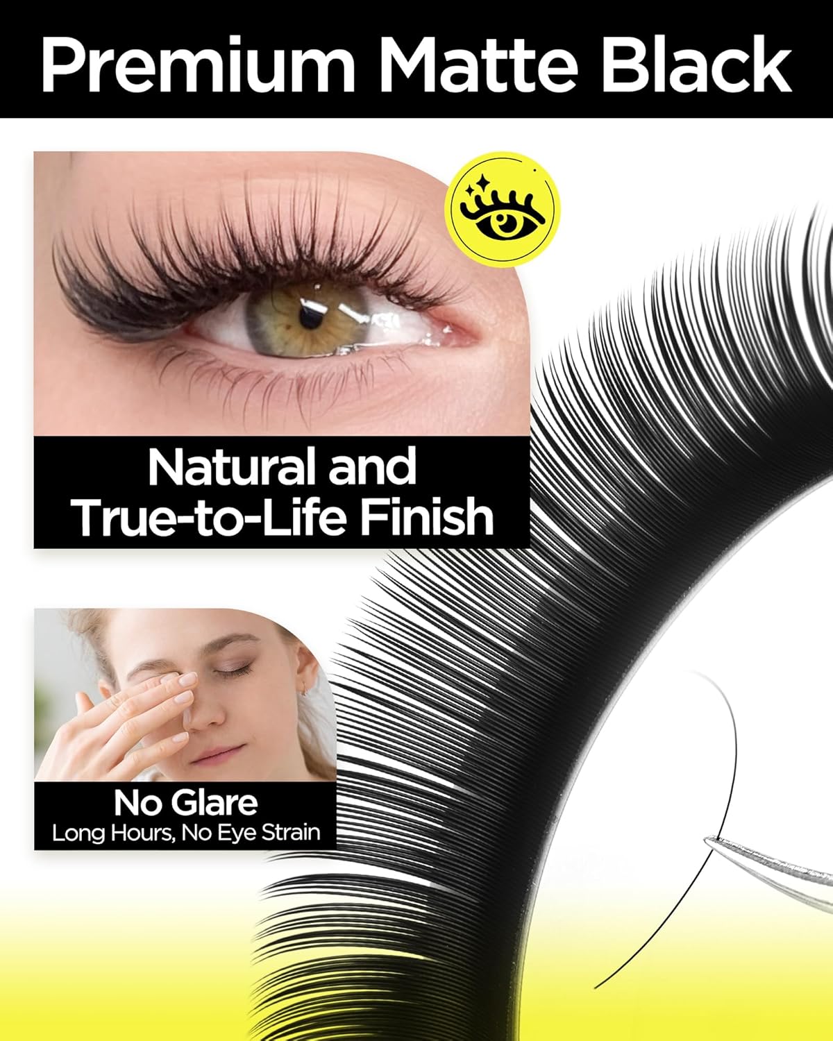 BEYELIAN Eyelash Extension Natural Matte Black 0.05 C Curl 14mm Tray Easy Fan Lash Extensions Volume Lashes 100°/212°F High Temperature Resistant Classic Professional Use (0.05 C 14mm)