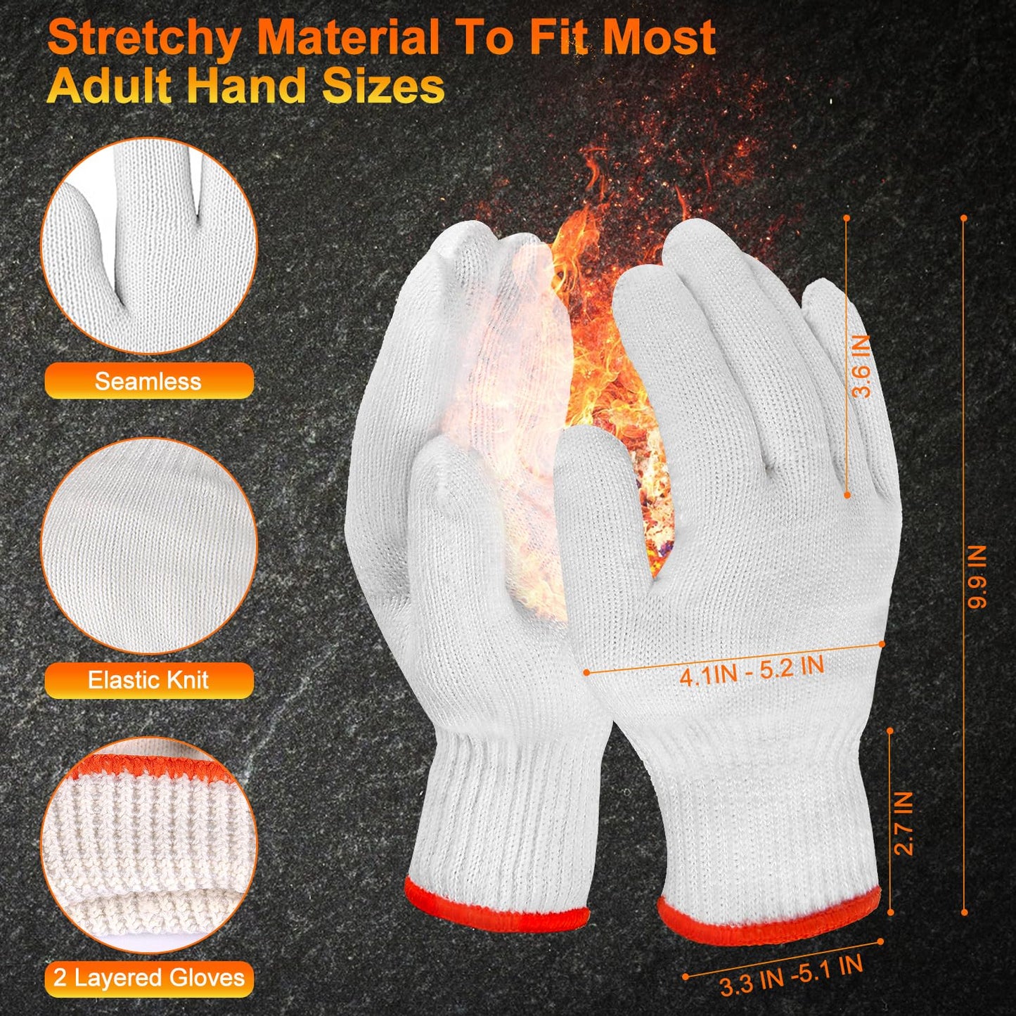 BBQ Gloves for Grilling Disposable Heat Resistant - 100 Nitrile Gloves + 4 Reusable Cotton Liners for Barbecue Smoker, Cooking Hot Meat - 10Mil Thick, Non-Slip Grip - Black Large