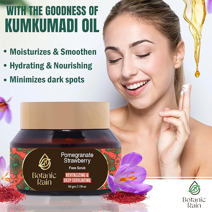 Organic Face Scrub With Pomegranate & Strawberry, Ayurveda Natural Tan Remover Scrub For Every Skin Type
