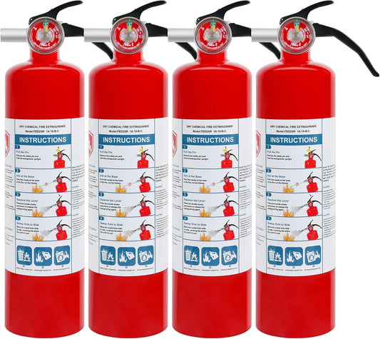 4 Pack ABC Dry Chemical Fire Extinguishers, 2.5 lb 1A:10B:C Rating for Home, Car, Boat, Quick Release Handle, Compact & Portable Dry Powder extinguisher