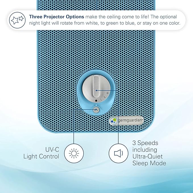 GermGuardian Air Purifier for Home with HEPA Pure Filter, Night Light Projector, UV-C Light Helps Reduce Germs, Removes 99.97% of Pollutants, Rooms up to 263 Sq. Ft., 11", Blue, AC4150BLCA