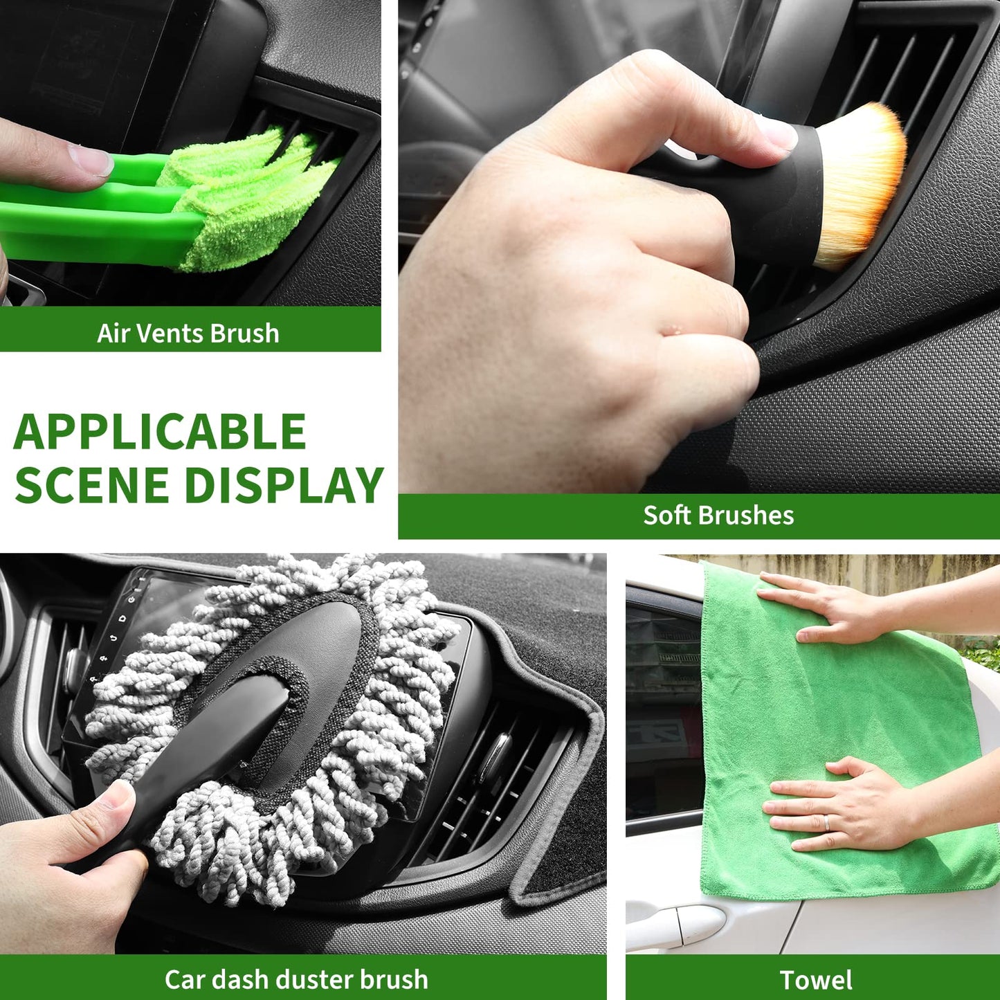 Funsmore 18Pcs Car Detailing Kit, Interior Car Cleaning Kit, Leather & Textile Car Interior Brush, Car Detailing Brush Set with Windshield Cleaning Tool Complete Car Interior Care Kit