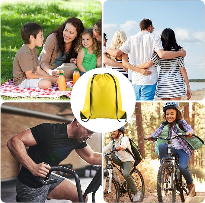 KUUQA 50Pcs Yellow Drawstring Backpacks - Bulk Gym Sports Travel Bags