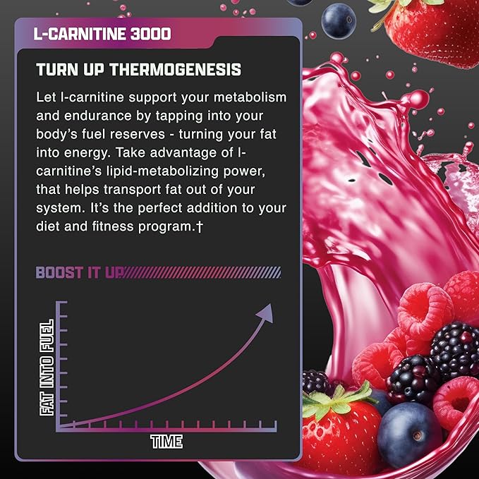 Nutrex Research L-Carnitine 3000 (31 Servings, Berry Blast) | Liquid Shots, Stimulant Free | Supports Muscle Recovery For Men and Women