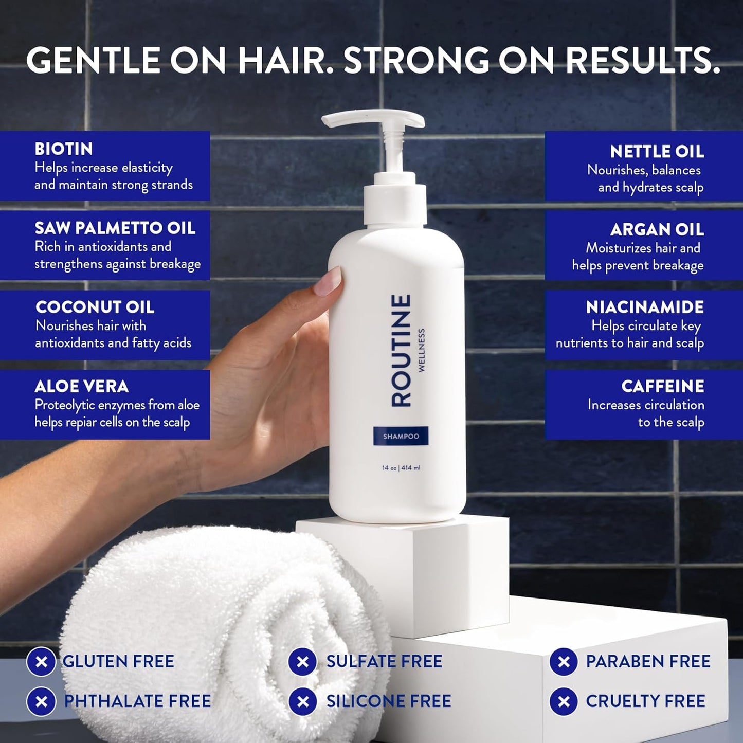 Routine Wellness Anti-Thinning Shampoo for Thinning Hair - Biotin DHT Blocker Women & Men - Color Safe Shampoo for Hair Loss & Healthy Hair - Citrus & Lemon Blossom 14oz