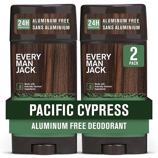 Every Man Jack Pacific Cypress Men’s Deodorant - Stay Fresh with Aluminum Free Deodorant For all Skin Types - Odor Crushing, Long Lasting, with Naturally Derived Ingredients - 3oz (2 Pack)