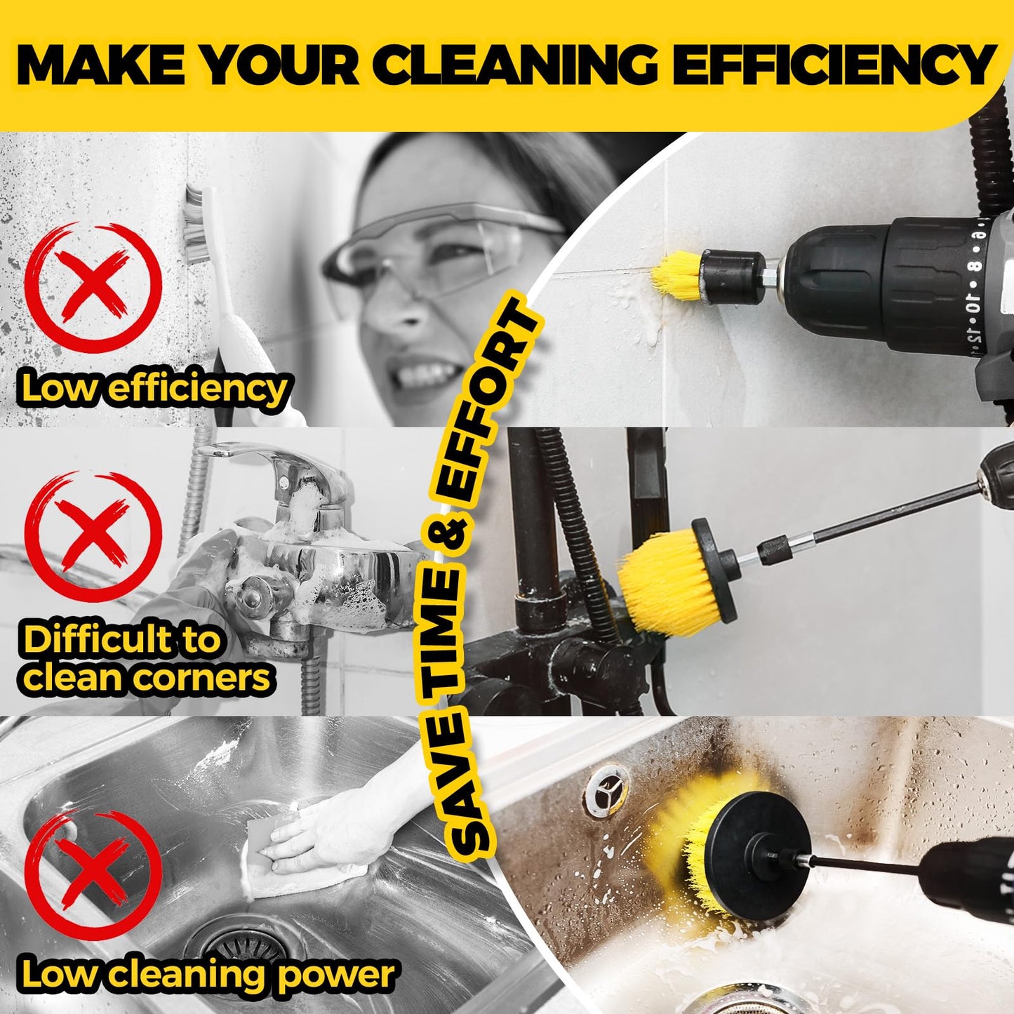 Holikme 40 Piece Drill Brush Attachment Set Scrub Pads Scouring Pads Power Scrubber Brush with Extend Long Attachment All Purpose Clean for Car Detailing，Grout, Tiles, Bathroom, Kitchen