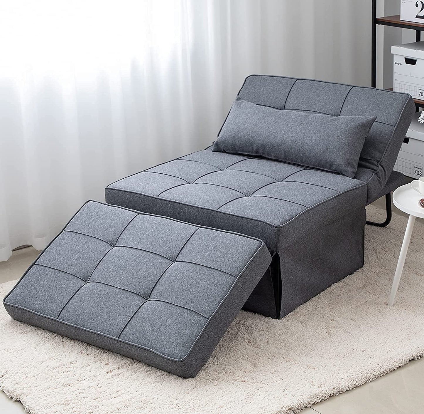BIGSYY Sofa Bed, 4 in 1 Multi Function Folding Ottoman Sleeper Bed,Modern Convertible Chair Adjustable Backrest Sleeper Couch Bed for Living Room Small Room Apartment, Light Grey