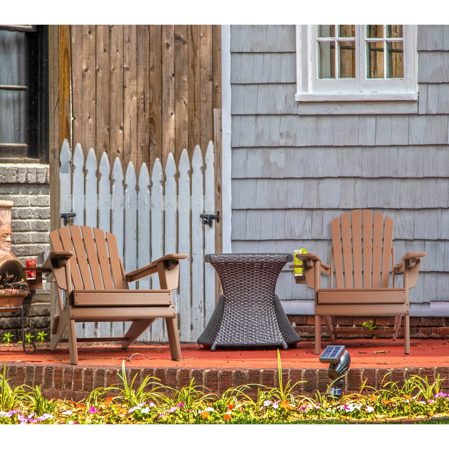 FUNBERRY Folding Adirondack Chairs Set of 2 with Adjustable Backrest, HDPE All Weather Fire Pit Chairs with Cup Holder