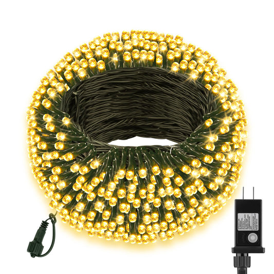 FairyGlim 100 LED Christmas String Lights, 33 FT Connectable Waterproof String Lights Green Wire with Timer Memory Function & 8 Modes, for Indoor Outdoor Xmas Trees Party Garden, WarmWhite