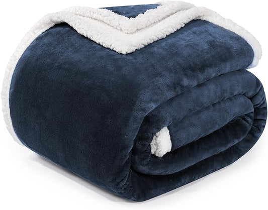 BEAUTEX Sherpa Fleece Throw Blankets, Soft Fluffy Flannel Plush Blanket and Throw, Fuzzy Cozy Blue Cuddle Blankets for Couch Bed Sofa Adults (50" x 60", NavyBlue)