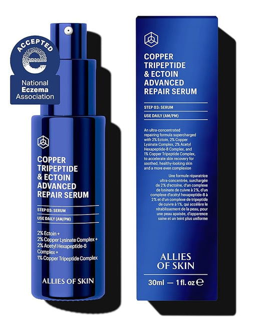 Allies of Skin Copper Tripeptide & Ectoin Advanced Repair Face Serum | Hydrating Moisturizer for Dry Skin | Anti Aging Skincare with Peptides | Treat Fine Lines & Wrinkles (1 Fl. oz)