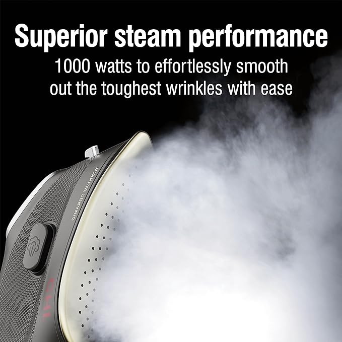 CHI Mini Steam Iron for Clothes, Sewing, Crafting and Travel with Titanium Infused Ceramic Soleplate, 1000 Watts, XL 10’ Cord, 3-Way Auto Shutoff, Portable, Vacation Essentials, Black (13120)