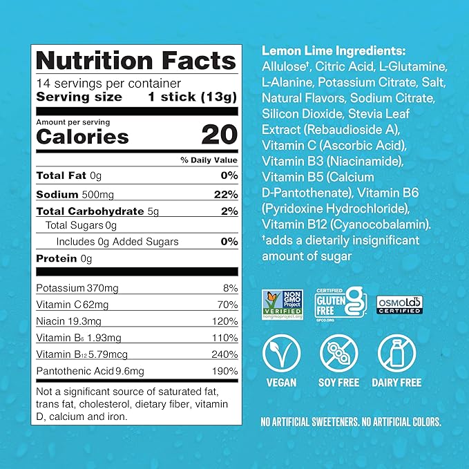 Liquid I.V. Sugar-Free Hydration Multiplier - Lemon Lime – Hydration Powder Packets | Electrolyte Drink Mix | Easy Open Single-Serving Stick | Non-GMO | 14 Sticks