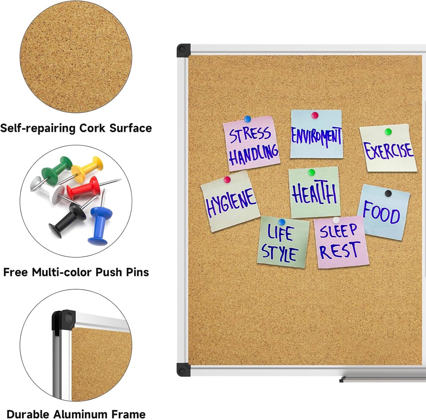 XBoard Magnetic whiteboard 36 x 24 - Combo Whiteboard Dry Erase Board Cork Board 36 x 24