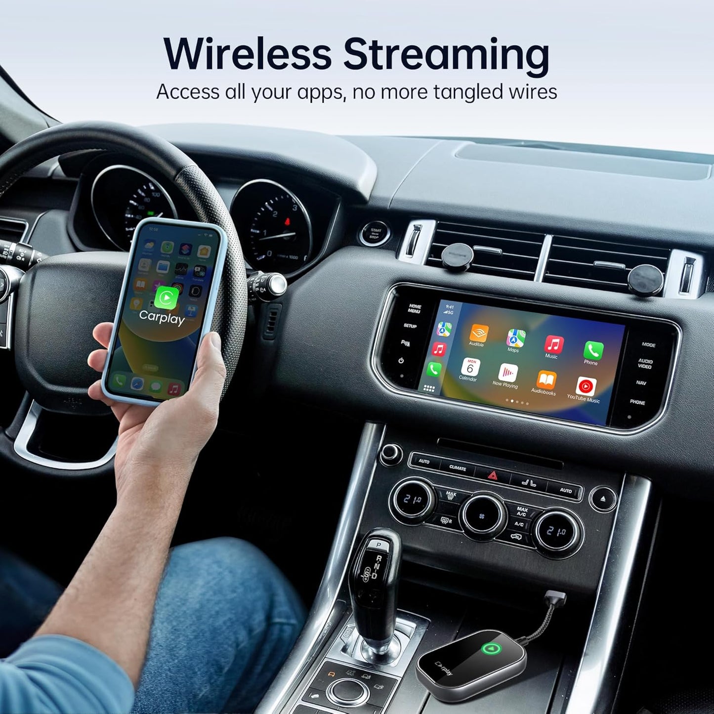 Wireless CarPlay Adapter, Converts Wired to Wireless CarPlay Dongle for Apple iPhone, Plug & Play Auto Connect Zero Latency fits for Cars from 2015 & iOS 10+ Black