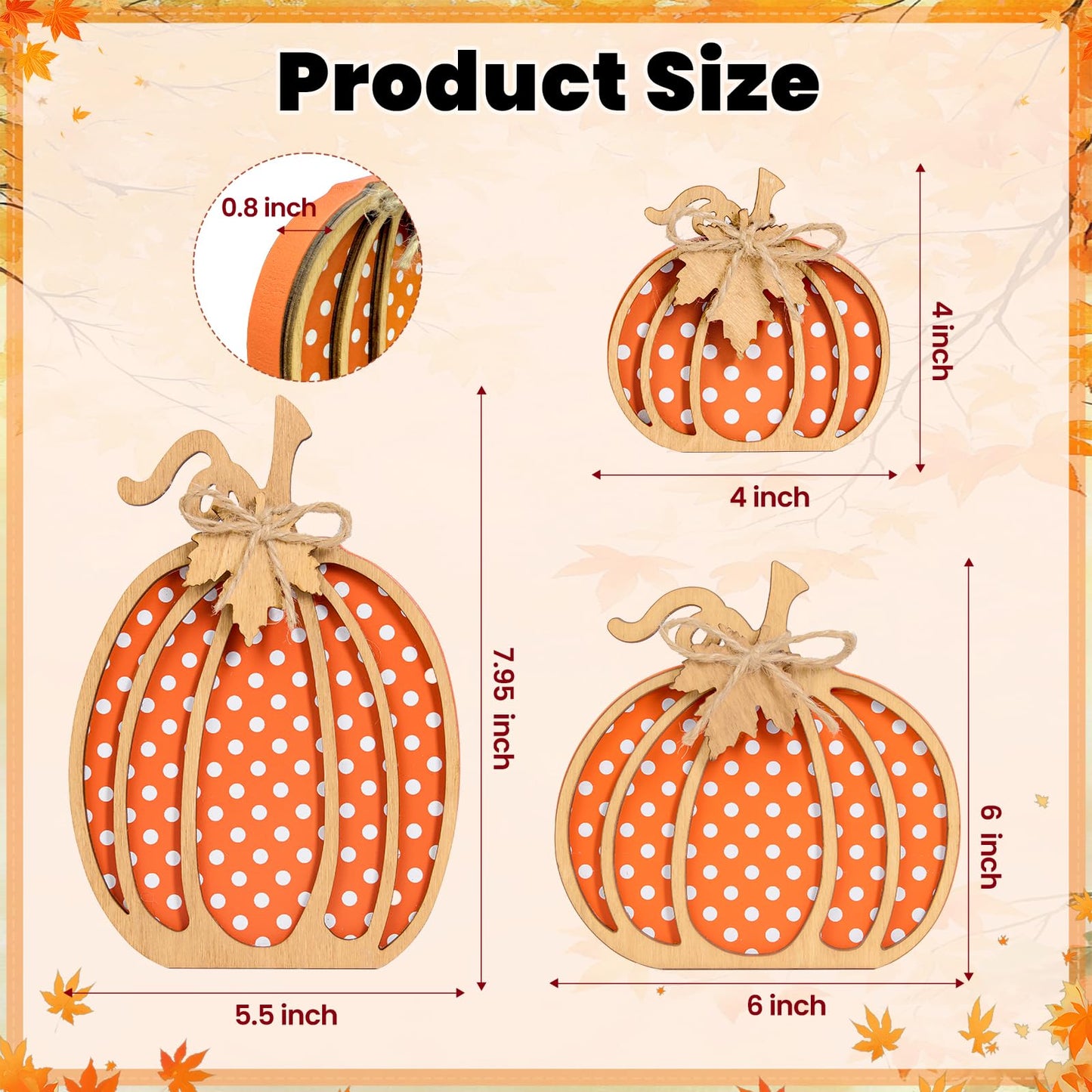 OLANRUN Fall Decorations for Home - 3 Pcs Wooden Fall Pumpkin Decor, Autumn Thanksgiving Decorations for Table Tiered Tray Shelf Fireplace Mantel Bathroom Office Desk Coffee Bar