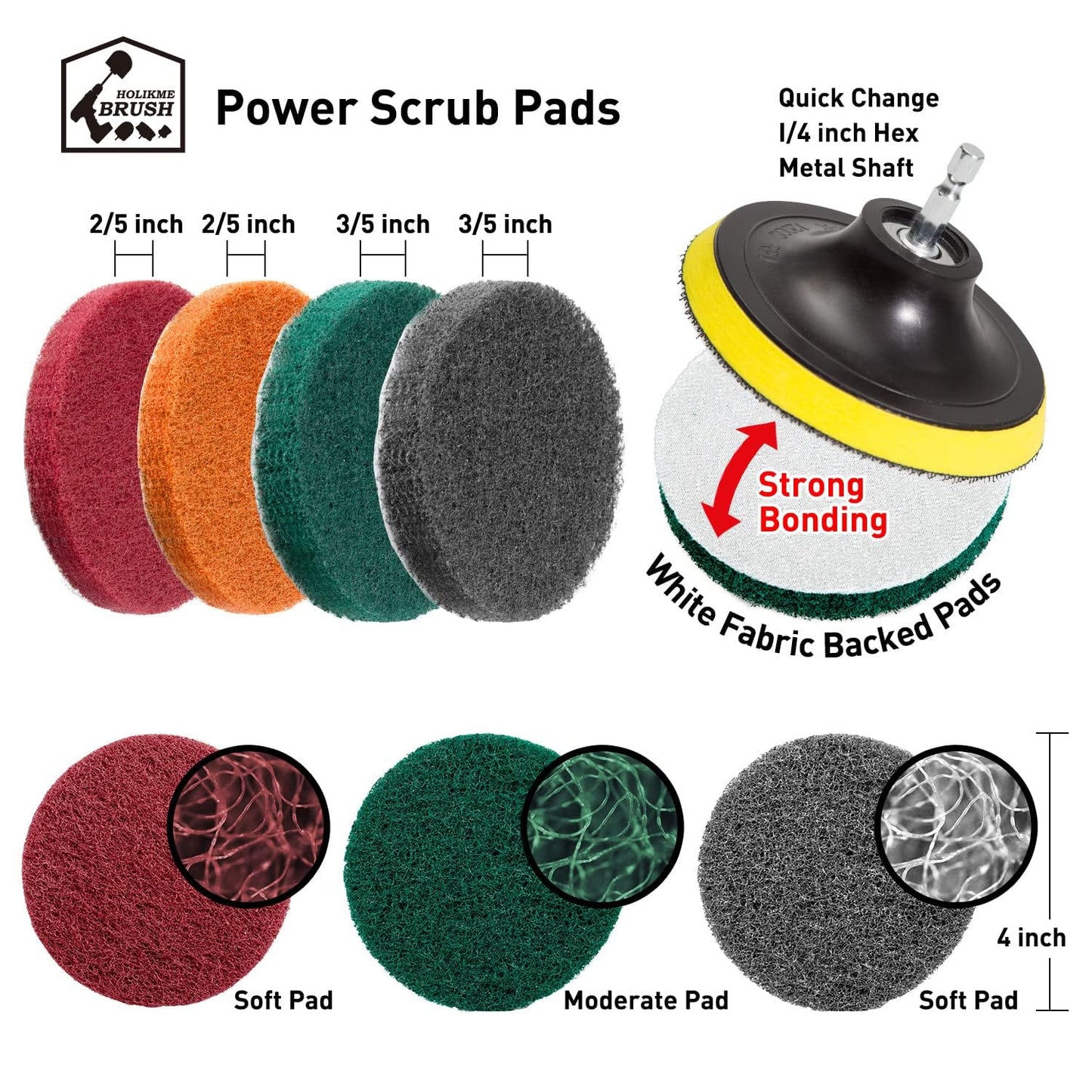 Holikme 45 Piece Drill Brush Attachment Set Scrub Pads Scouring Pads Power Scrubber Brush with Extend Long Attachment All Purpose Clean for Car Detailing，Grout, Tiles, Bathroom, Kitchen