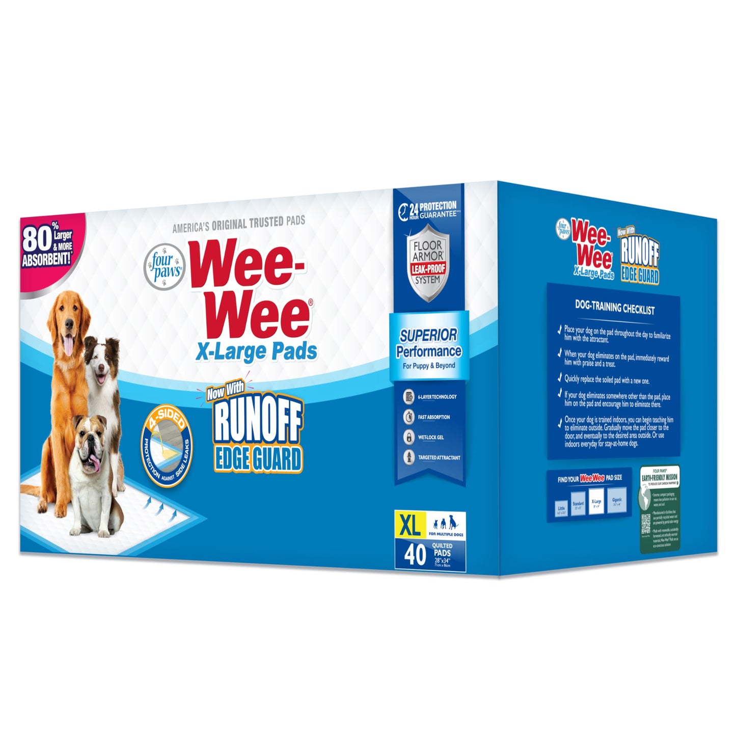 Four Paws Wee-Wee Superior Performance Unscented Extra-Large Pee Pads for Dogs & Puppies, Quilted Leak-Proof Dog Housebreaking Potty Training Floor Protection, 28" x 34", 21 Count