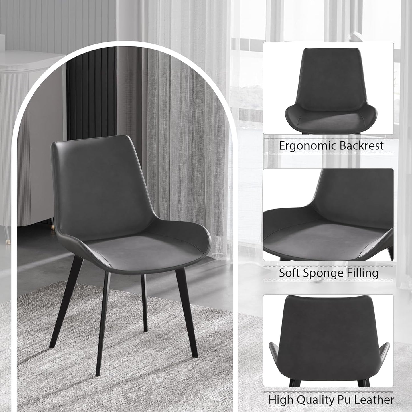 Montary 9 Piece Dining Table Chairs Set, Modern Dining Table Set of 8, Includes 59" D Marble Round Table with Metal Iron Base, 8 Grey Black Dining Chairs for Home, Kitchen