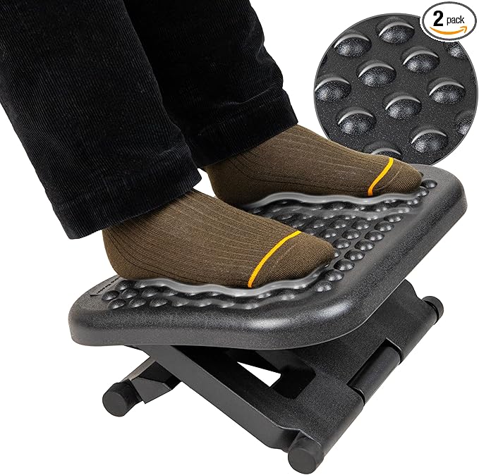 Mind Reader Foot Rest, Under Desk at Work, Ergonomic, Height Adjustable, Office, Plastic, 17" L x 13" W x 6.25" H, Set of 2, Black