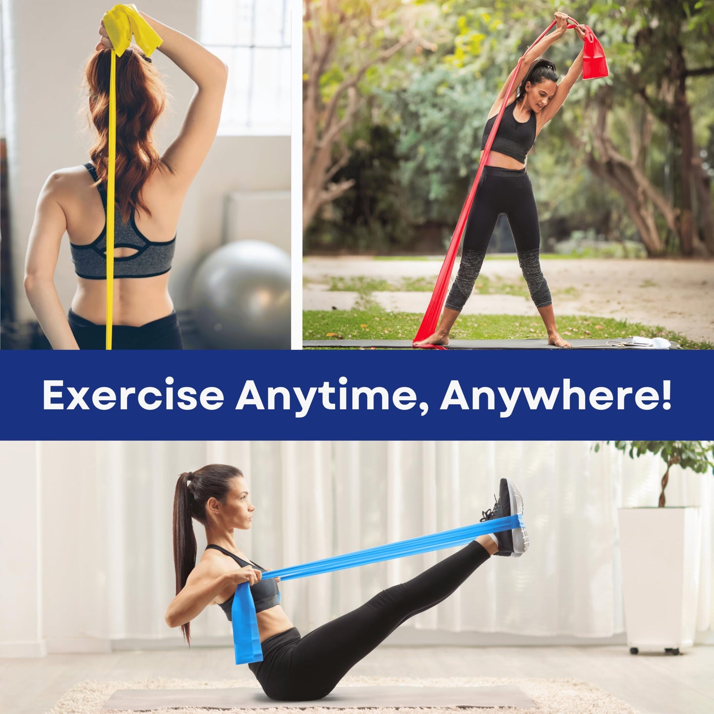 RMS Resistance Bands with Instruction Guide & Carry Bag - Latex Free Exercise Band for Working Out, Physical Therapy, Rehab, Stretch, Yoga & Pilates, Set of 3