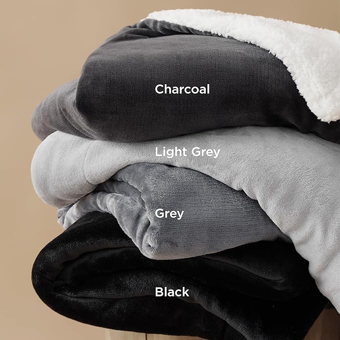 Bedsure Sherpa Fleece Blankets King Size for Bed - Thick and Warm, Soft Fuzzy Plush King Blanket for Winter, Black, 108x90 Inches