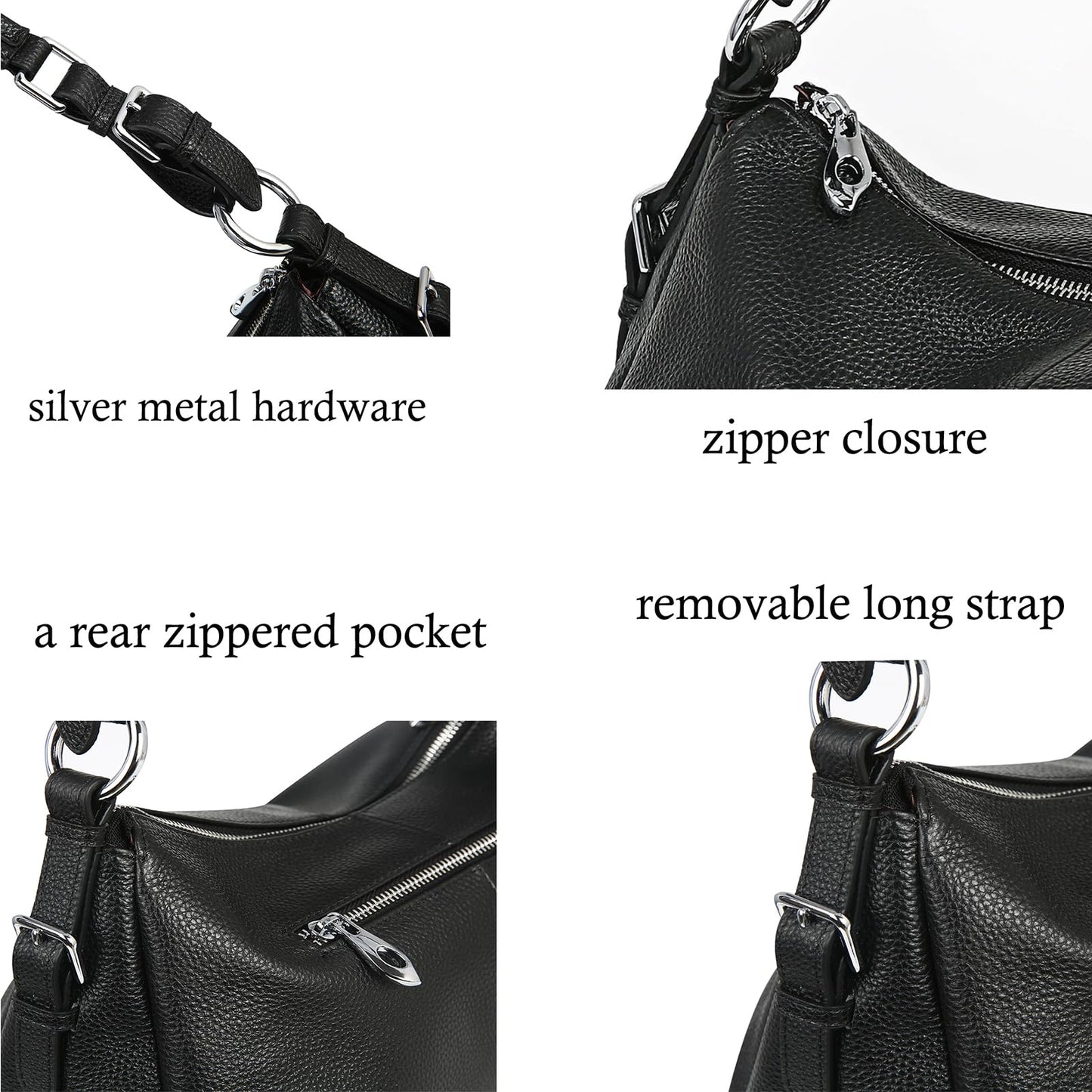 HESHE Leather Purses and Handbags Hobo Shoulder Bags Tote Bag Crossbody Purse Ladies Designer Satchel Bags(Black)