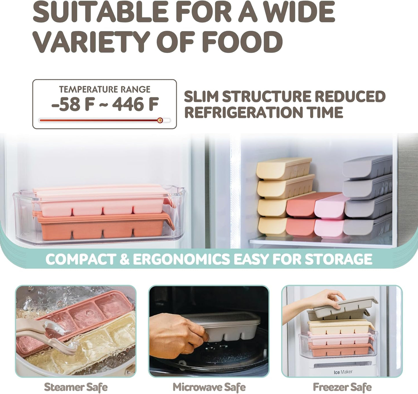 Silicone Freezer Trays with Lid, 1.7oz 4 Section - Leak Proof Silicone Freezer molds for Homemade Baby Food Breastmilk, Purees, Vegetables, Baby Food Jars Ice Tray with Lid BPA Free Pastel Pink