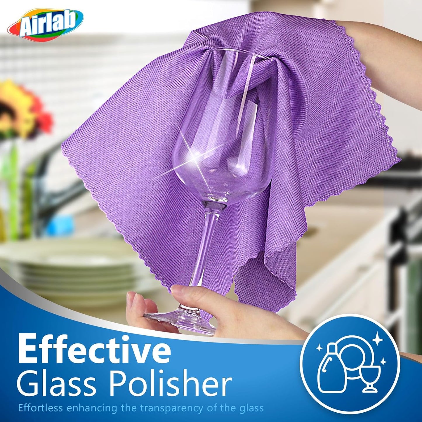 Microfiber Cleaning Cloth Glass Window Stainless Steel Mirror Polishling Rags Eyeglass Windshield Household Nano Sparkle Cloth Lint Free Cloth Cleaning Supplies Shiny Wipes, Pack of 8, 16" x 12"