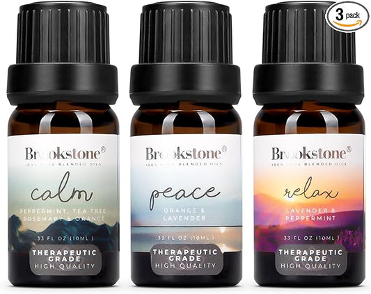 Brookstone Essential Oil Blends Sleep Collection | Organic Essential Oil Set for Aromatherapy Diffuser, Massage Oil and Candle Scents | 3-Pack 10ml Bottles