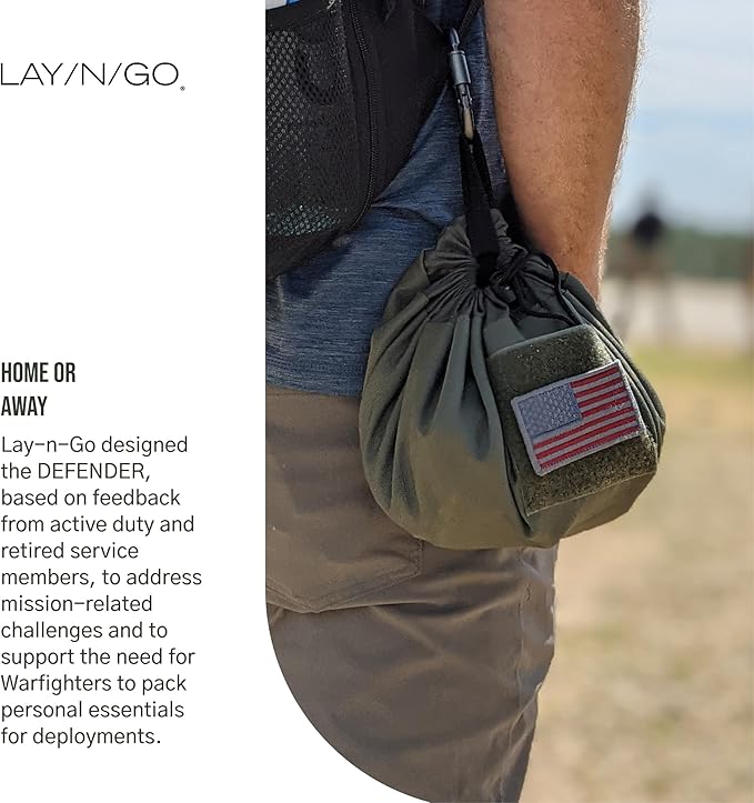 Lay-n-Go Defender Tactical Bag for Gear - Multifunctional Lay-Flat Military Tactical Travel Sack w/Zippered & Mesh Pockets - Water-Resistant, Machine-Washable Utility Tool Bag (20", Green)