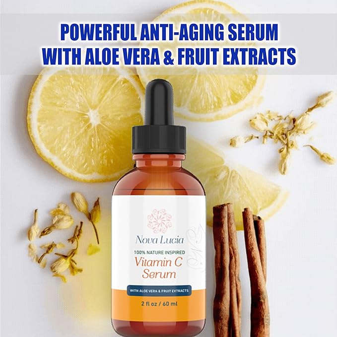 Vitamin C Serum for Face with Aloe Vera & Vitamin E, Anti-Aging, Hydrating Serum Smooth, Glowing Skin & Fine Line Treatment, Fast-Absorbing, 2oz