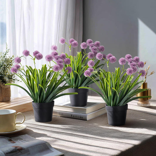 Artificial Potted Flowers for Home Decor 3 Pack Fake Small Plant in Pot Fake Flower Plant Greenery Mini Faux Plant for Indoor Bedroom Living Room Office Shelf Bathroom Farmhouse Decor (Type 4)