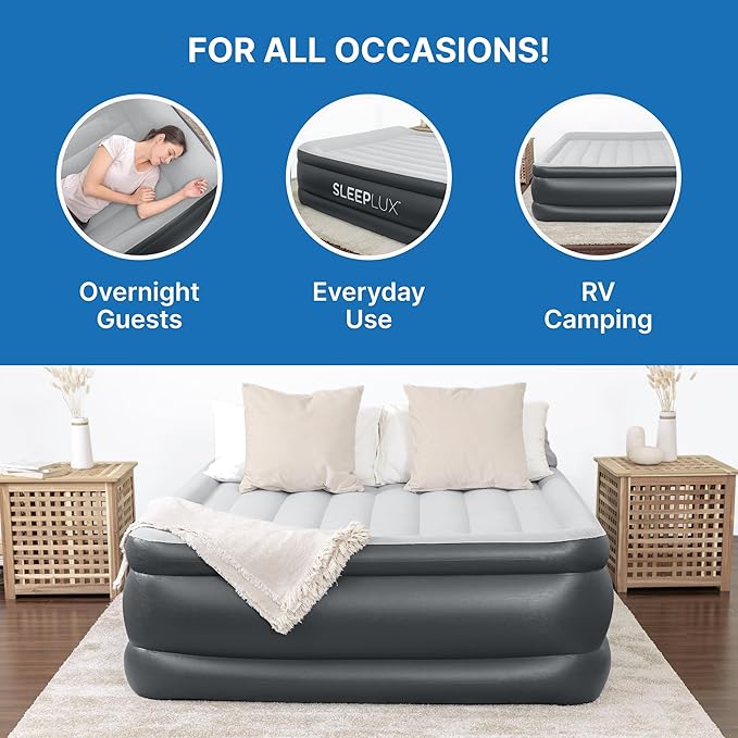 SleepLux Durable Inflatable Air Mattress with Built-in Pump, Pillow and USB Charger