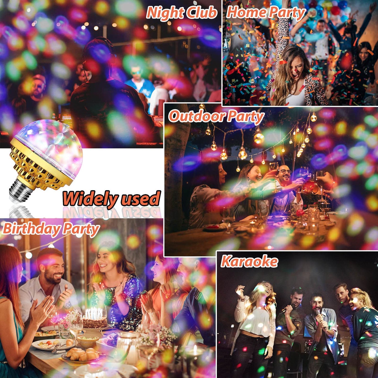 MIKWOAB 2 Pack Colorful Magic Rotating Ball Light, LED Plug in Disco Ball Light, RGB Disco Light Bulb, Party Lights Dj Disco Lights with Sockets for Home Room Dance Parties Bar Karaoke