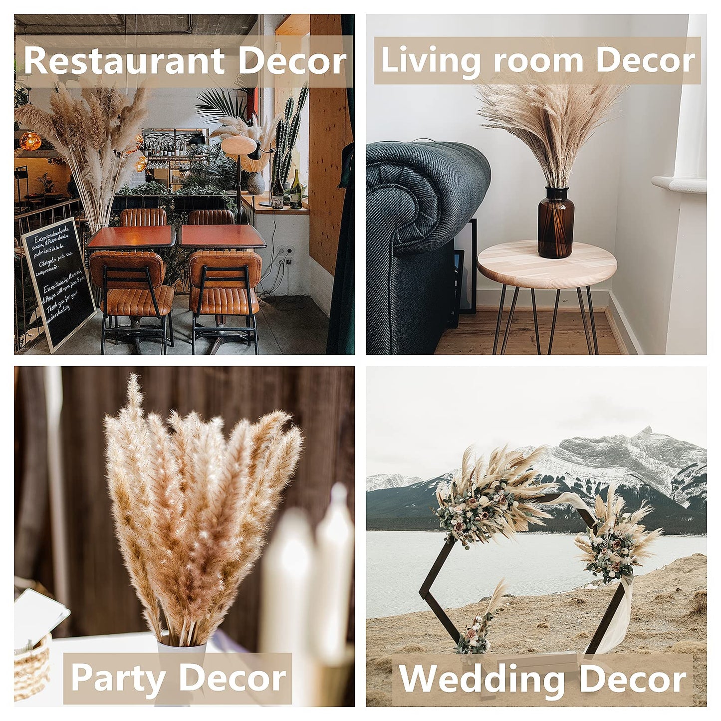 125 PCS Dried Pampas Grass Bouquet, Boho Table Decor, Bunny Tails Dried Flowers, Brown Pampas, White Pampas Grass for Weddings, Home Decor, Rustic Parties, and Baby Shower Decorations