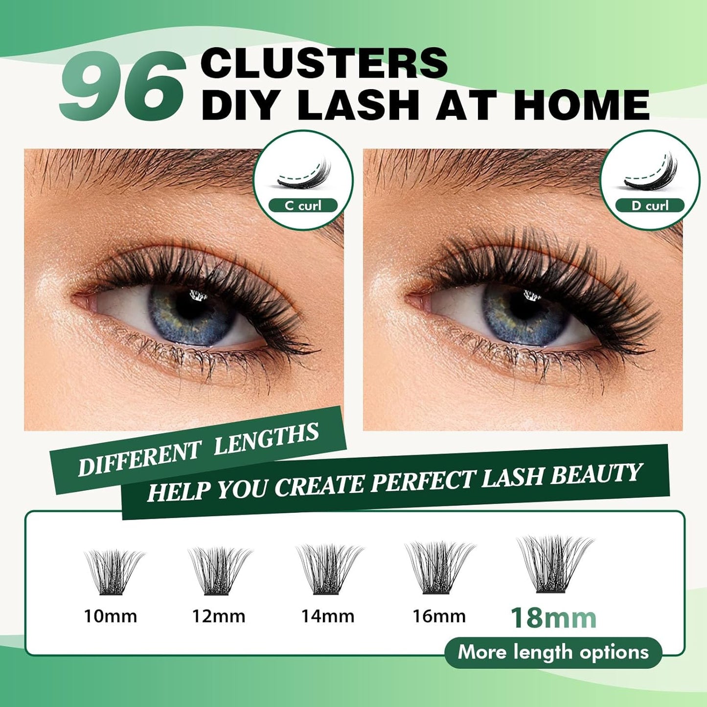 Lash Clusters 96 Pcs Cluster Lashes D Curl 10mm DIY Lash Extensions Eyelash Clusters KEYYOU Volume Wispy Individual Lashes Soft&Comfortable Easy DIY at Home(Y04,D-10mm)