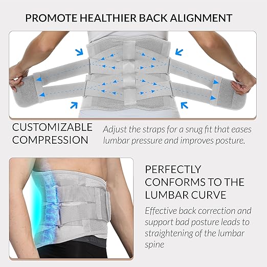 NeoTech Care Adjustable Double Pull Lumbar Brace/Lower Back Belt (Grey, Size XXXL)