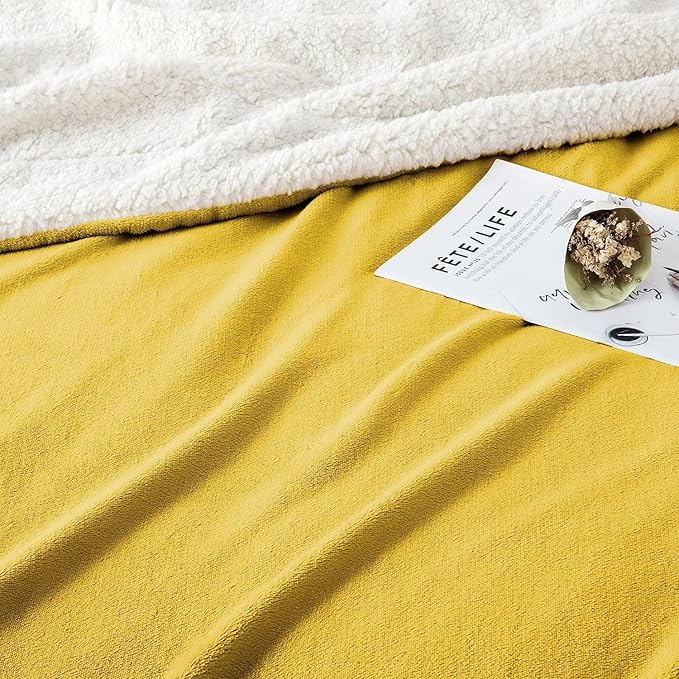 IR Imperial Rooms Ochre Sherpa Fleece Throw Blanket for Bed - Wholesale Bulk Pack of 16 Sherpa Blankets - Soft Fluffy Throw Blankets for Hotels, Guest Bedroom (Yellow, 50x60 Inches)