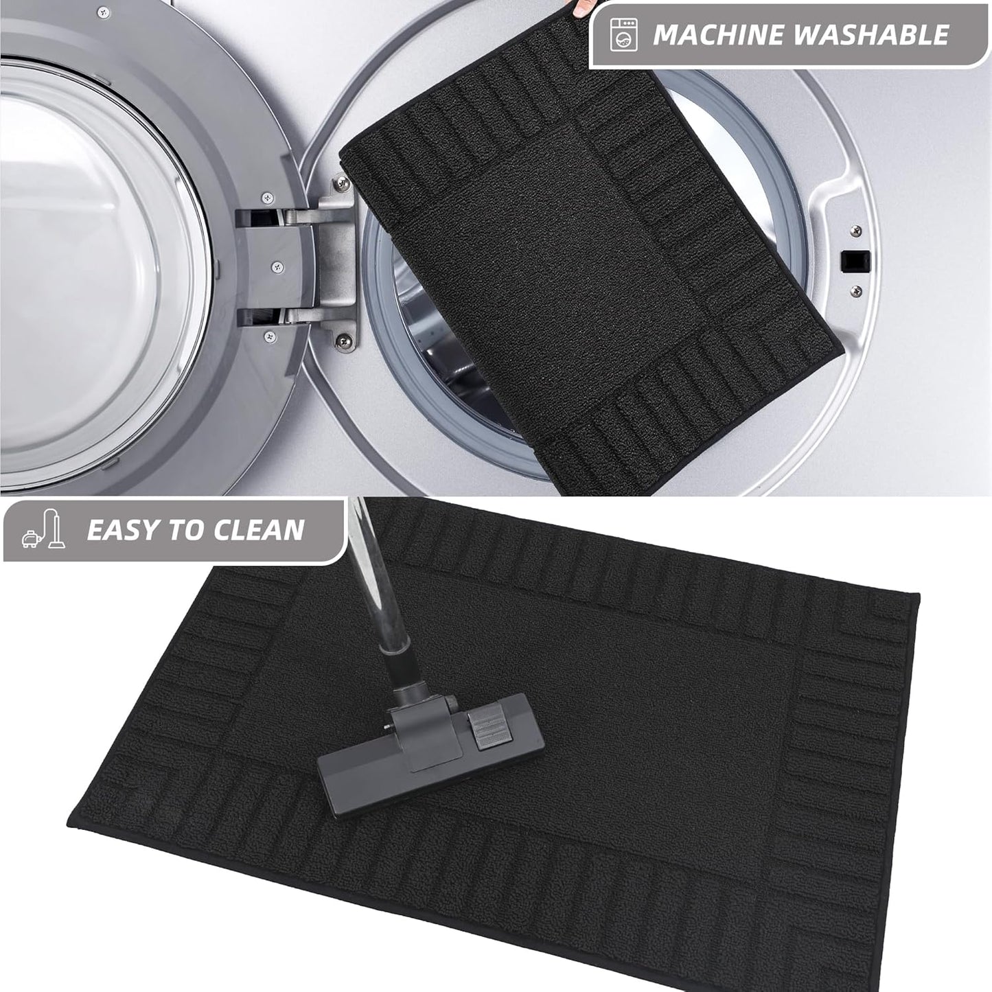 BEQHAUSE-Kitchen-Rugs-and-Mats,2 PCS Non Slip Kitchen Floor Mat,Absorbent Kitchen Rug Sets Machine Washable Kitchen Runner Rug Black Kitchen Mat 24x35inch/24x60inch