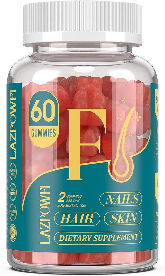 Biotin Gummies for Hair, Skin and Nails - Hair Vitamins for Men & Women, 10,000mcg Max Strength Vitamin B7 for Hair Growth and Stronger Nails,60 Counts - Strawberry Falvor-001