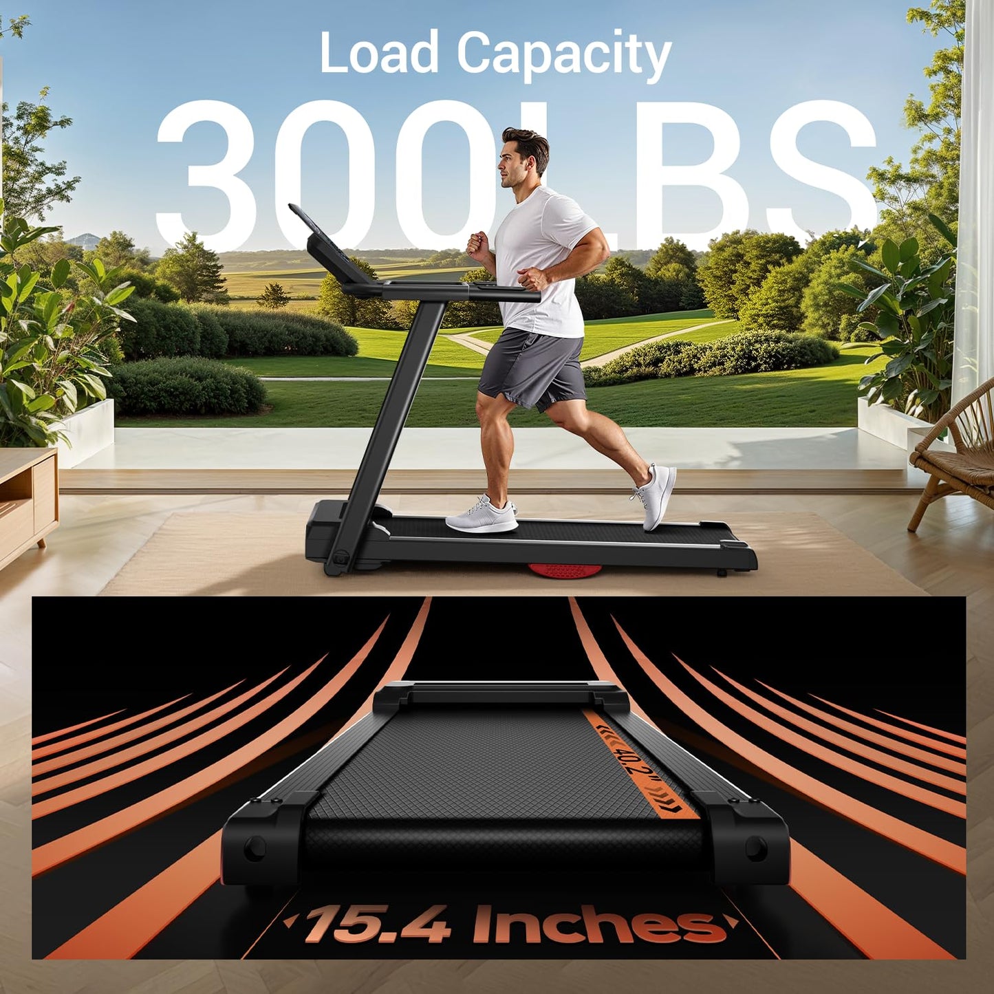 LONTEK Treadmills for Home, 3.0HP Quiet Brushless Folding Treadmill with Heart Rate Sensor, Silicone Damping System, 300lbs Weight Capacity, Holder for Cup&Phone