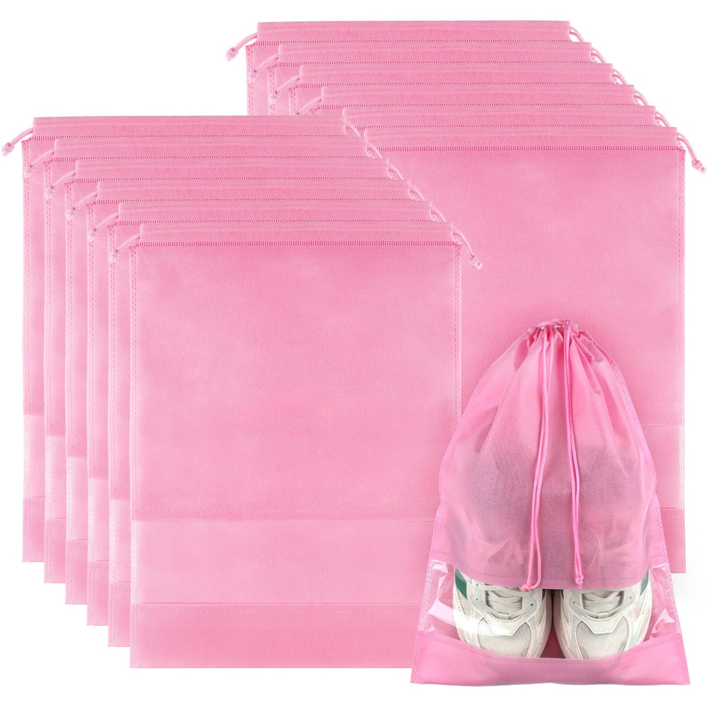 12 Pack Shoe Bags for Travel, Large Travel Shoe Bags for Packing with Clear Window, Dustproof Drawstring Travel Shoe Storage Bags Travel Essentials for Men & Women, White