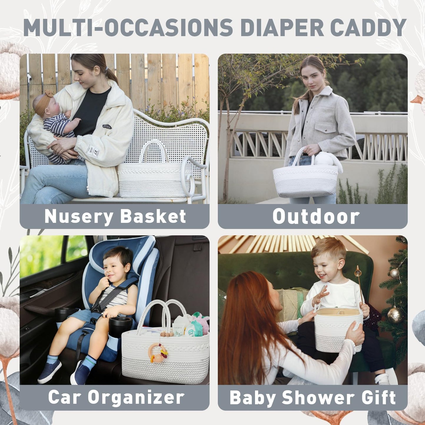 miss fong Diaper Caddy Organizer - Baby Diaper Caddy Portable Baby Diaper Organizer with Removable Dividers Baby Storage Basket & Car Travel Basket,Baby Shower Gifts for Newborn(Black)