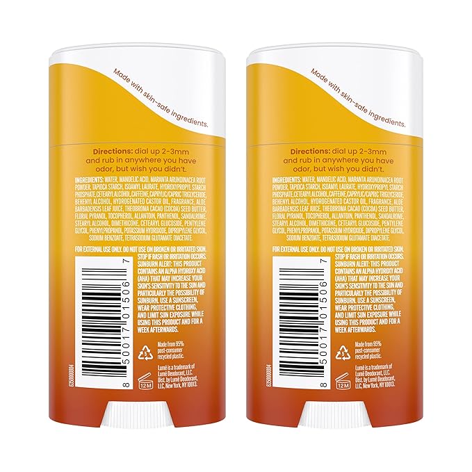 Lume Whole Body Deodorant - Invisible Cream Stick - 72 Hour Odor Control - Aluminum Free, Baking Soda Free, Skin Safe - 2.2 Ounce (Pack of 2) (Toasted Coconut)