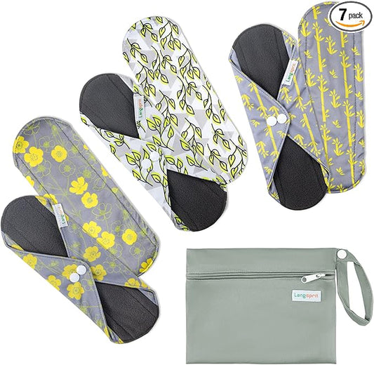 7pcs Set 1 pc Mini Wet Bag +6pcs Absorbent Reusable Sanitary Pads/Washable Cloth Menstrual Pads（Spring,L…